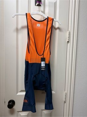 Mens  LECOL High-Visibility Orange & Navy Cycling Bib Shorts